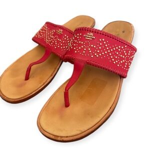 Coach Red Women's Leather Studded Sandals Size 9.5